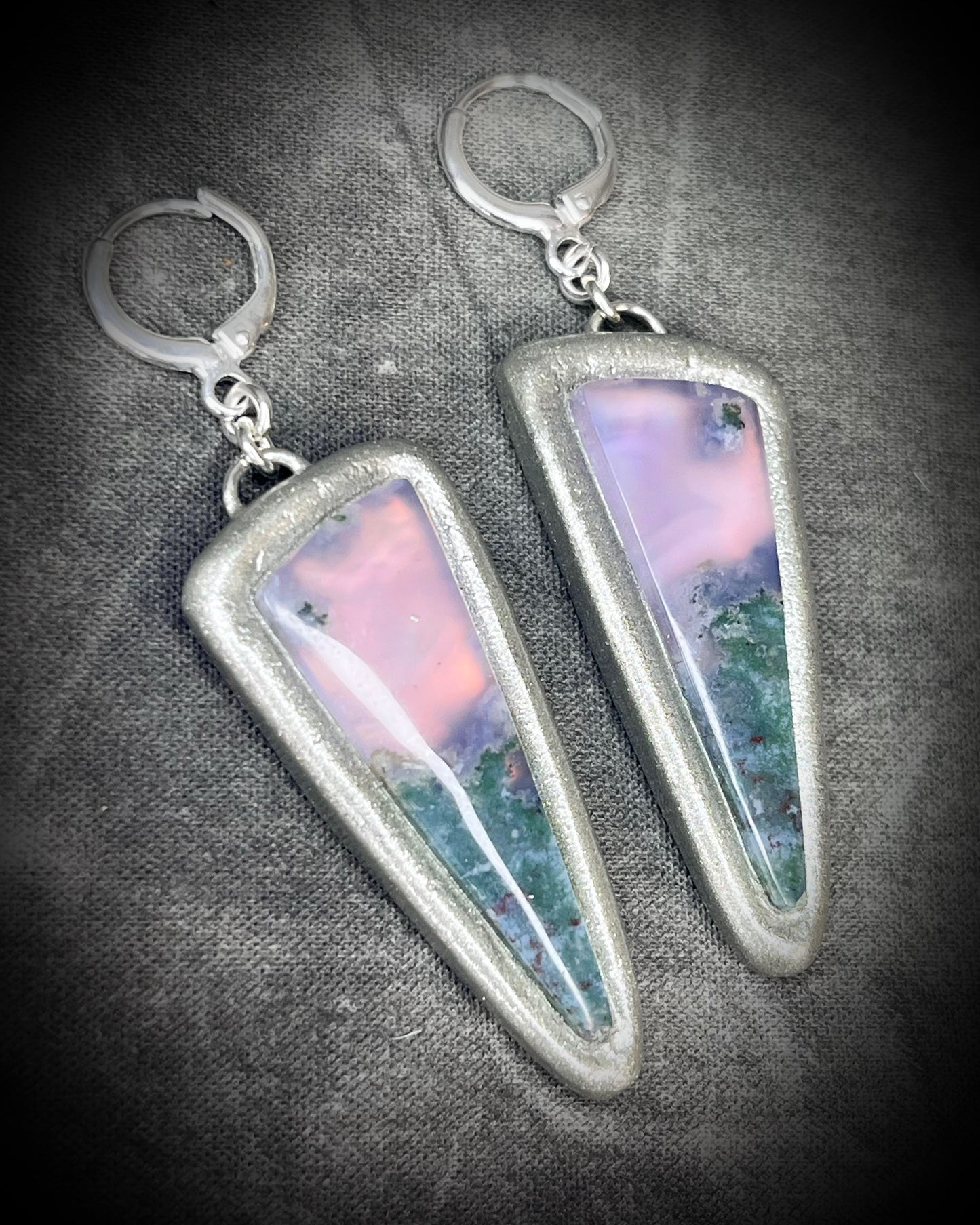 Moss agate sterling silver handmade earrings.  Lavender glow fairy inspired earrings gift for her. 