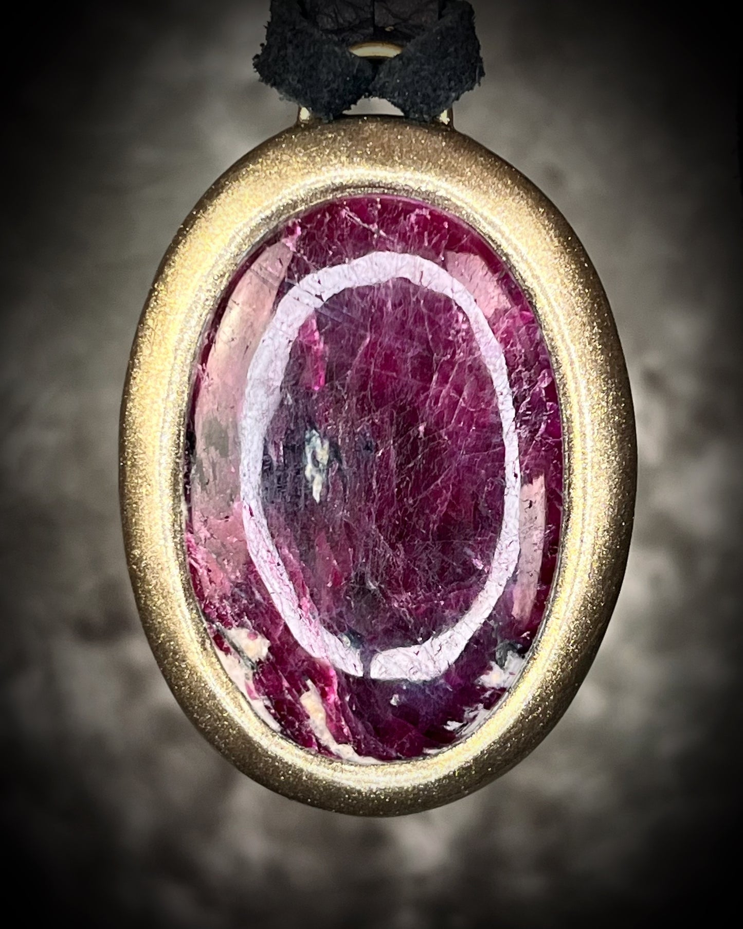 Natural Statement XL ruby birthstone necklace in gold finish. July birthstone gift for her.   Large oval ruby handmade necklace on organic black leather. 