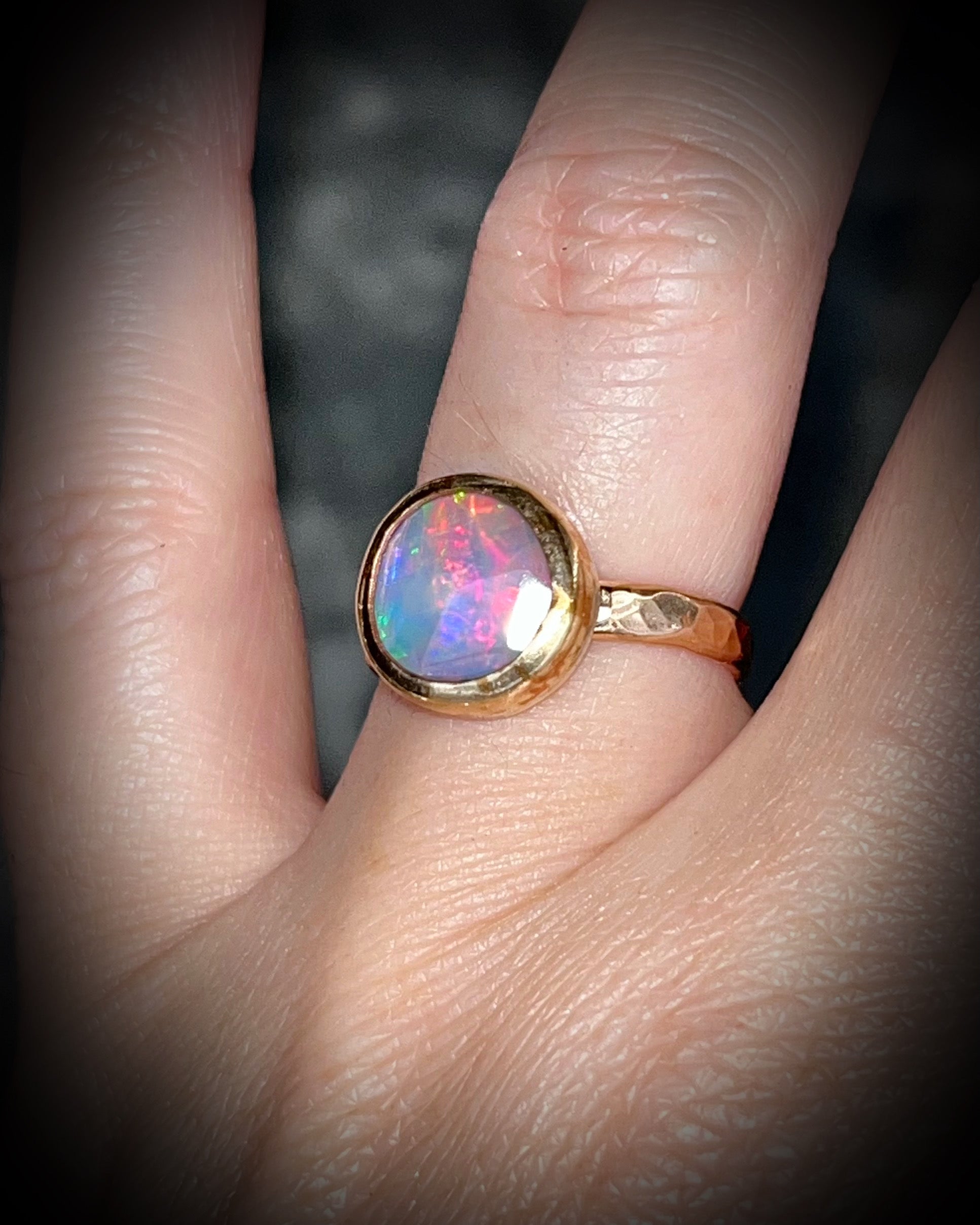 Handmade Opal gemstone birthstone ring set in gold filled silver, gold opal ring for her, October Birthstone jewelry for her.