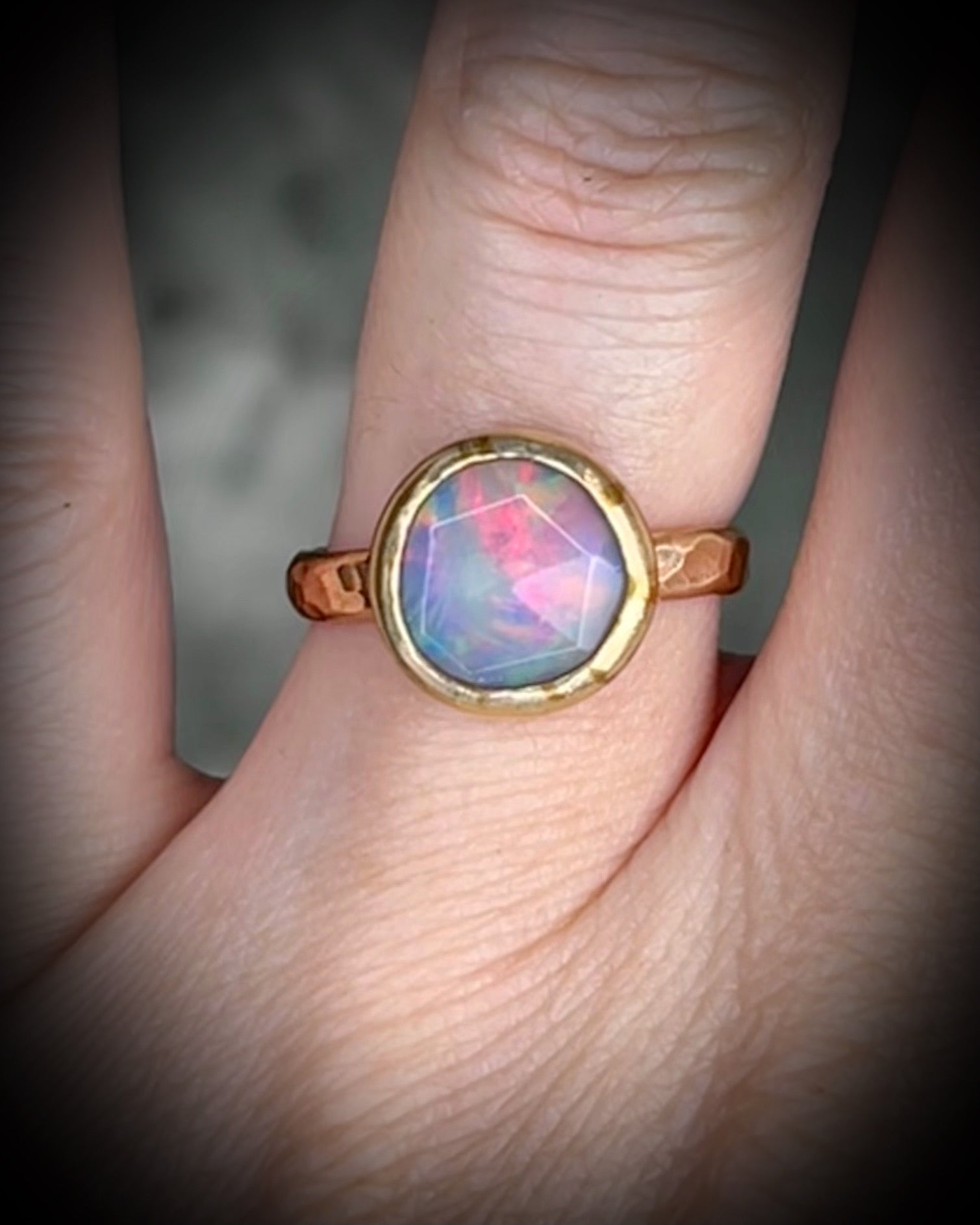 Handmade Opal gemstone birthstone ring set in gold filled silver, gold opal ring for her, October Birthstone jewelry for her.