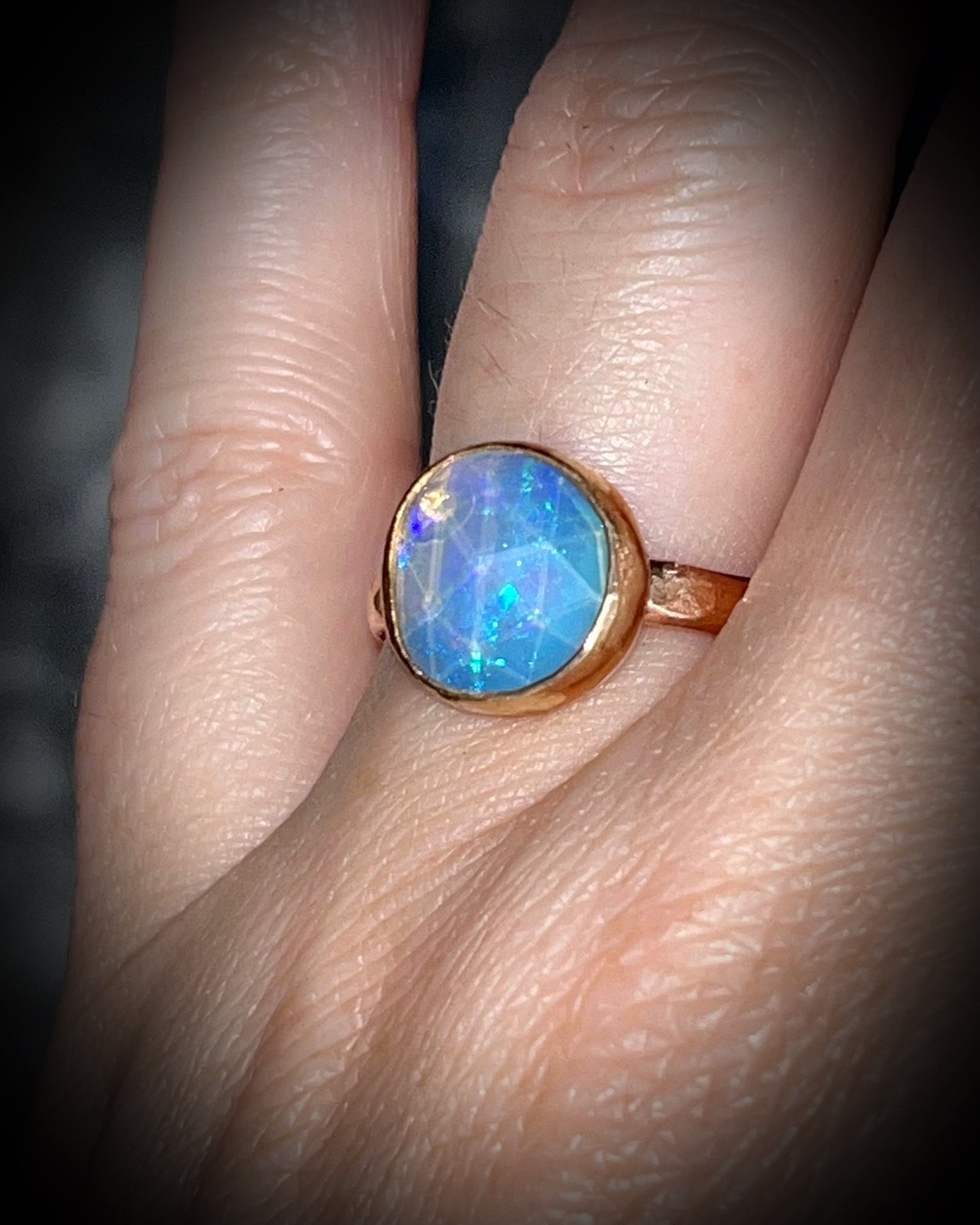 Handmade Opal gemstone birthstone ring set in gold filled silver, gold opal ring for her, October Birthstone jewelry for her.
