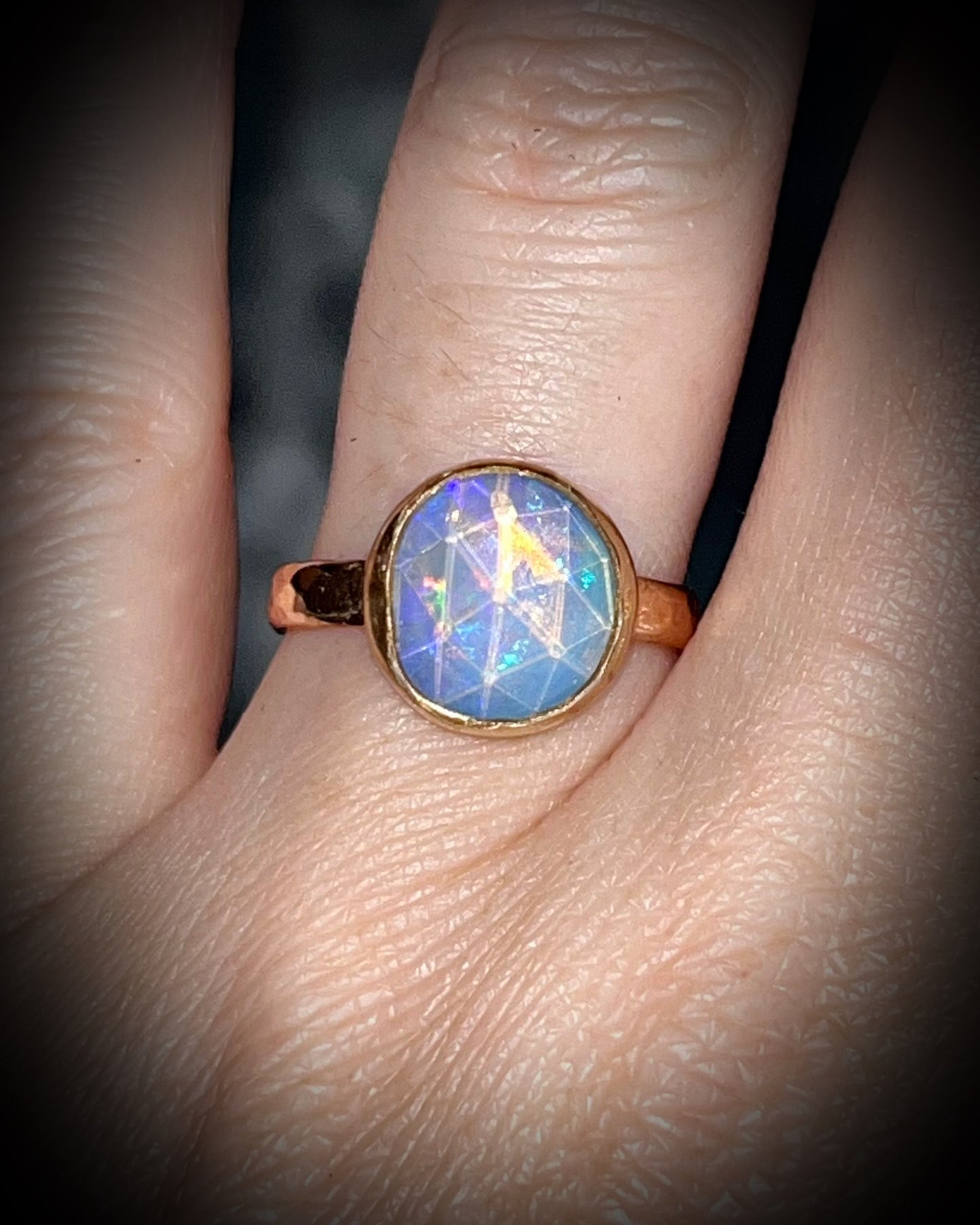 Handmade Opal gemstone birthstone ring set in gold filled silver, gold opal ring for her, October Birthstone jewelry for her.
