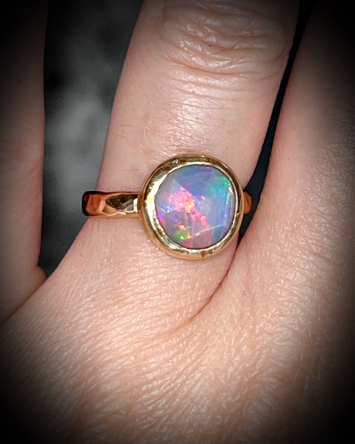 Handmade Opal gemstone birthstone ring set in gold filled silver, gold opal ring for her, October Birthstone jewelry for her.