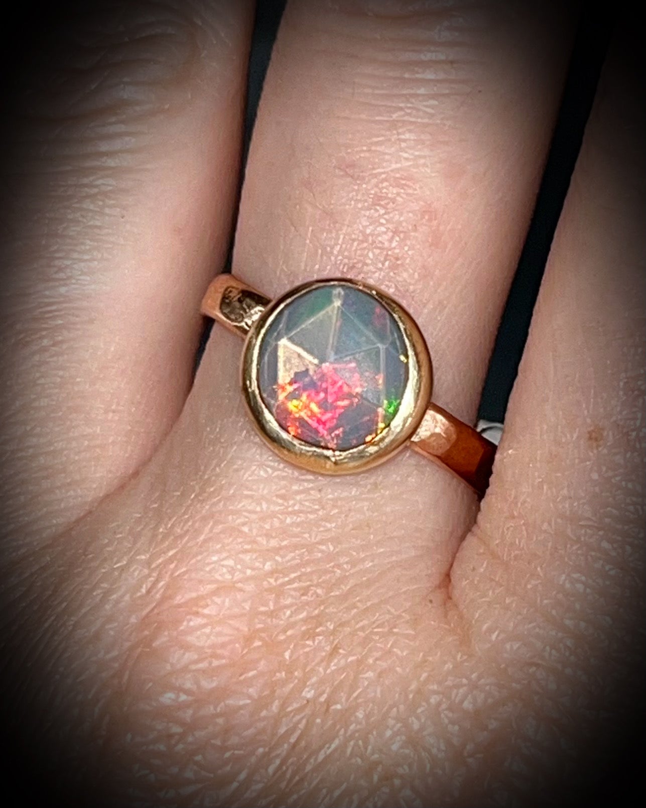 Handmade Opal gemstone birthstone ring set in gold filled silver, gold opal ring for her, October Birthstone jewelry for her.