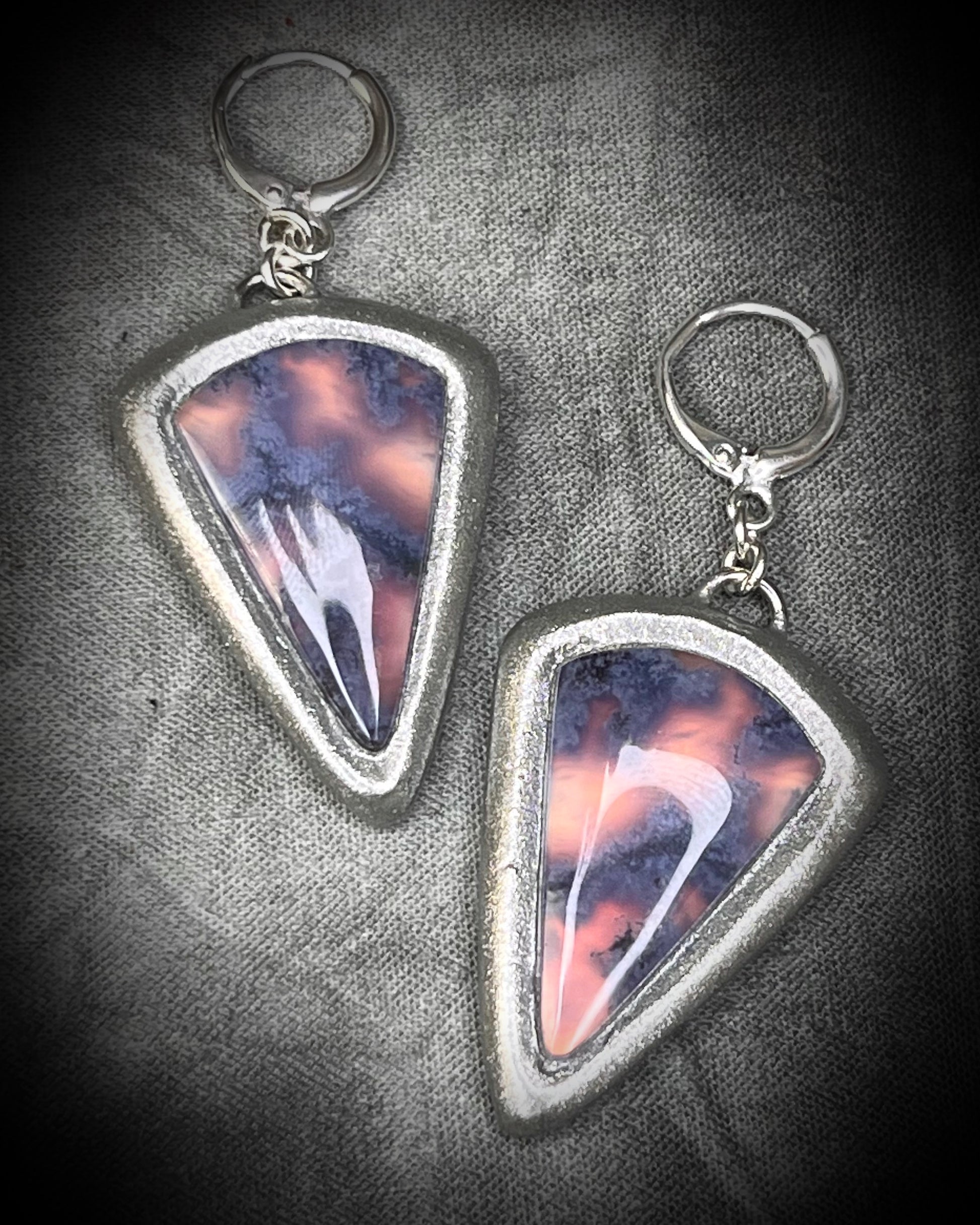 Pair of glowing lilac moss agate earrings with sterling plated huggie hooks,  silver earrings gift for her. 