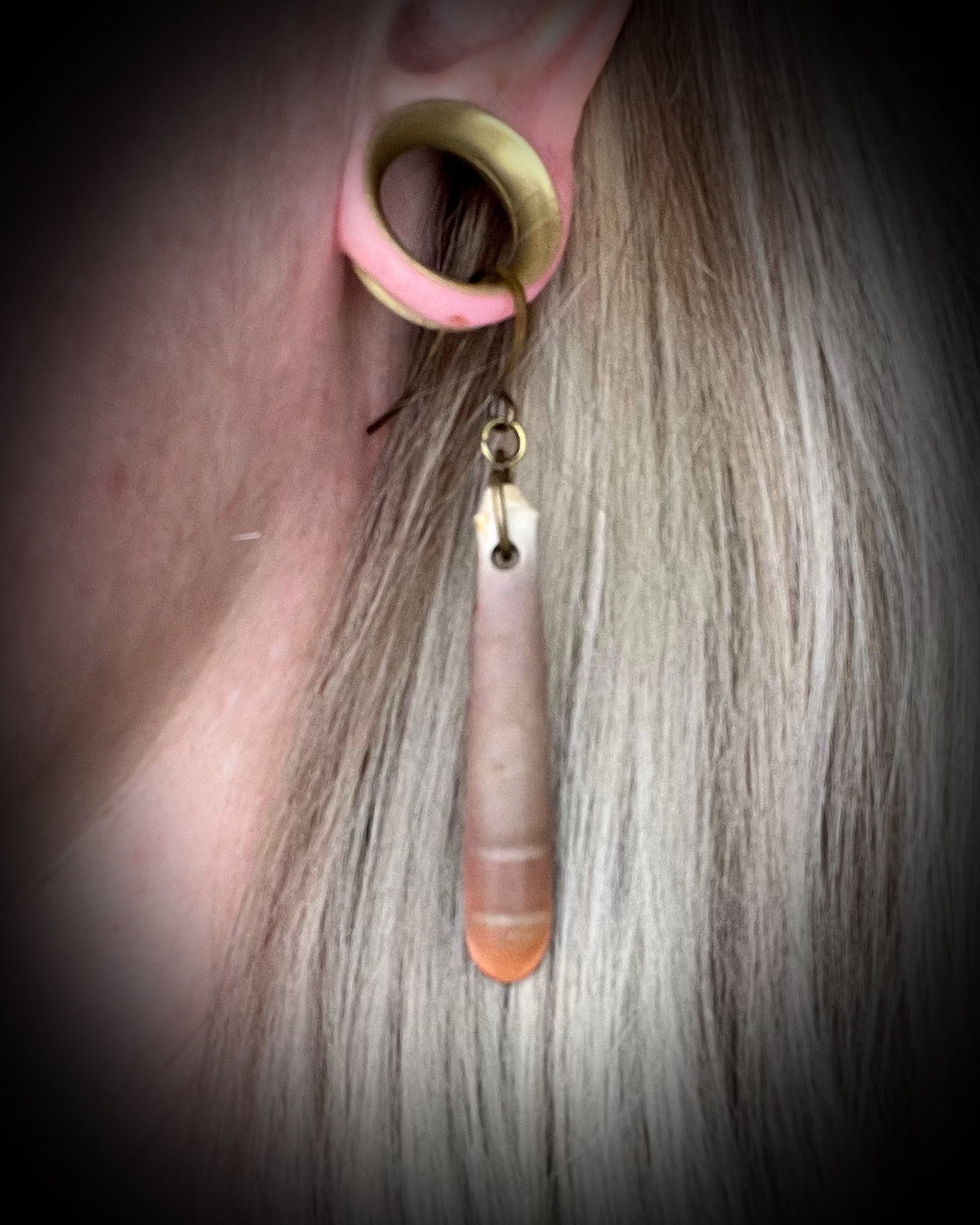Peachy orange and white sea urchin spine earrings on brass hooks — oceanic boho statement jewelry.