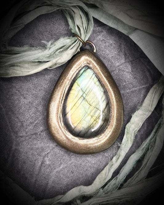 Sustainable festival jewelry Labradorite crystal healing handmade friendship necklaces or bag charm, recycled silk pendant accessory. Best jewelry for travel or vacation, summer jewelry.  