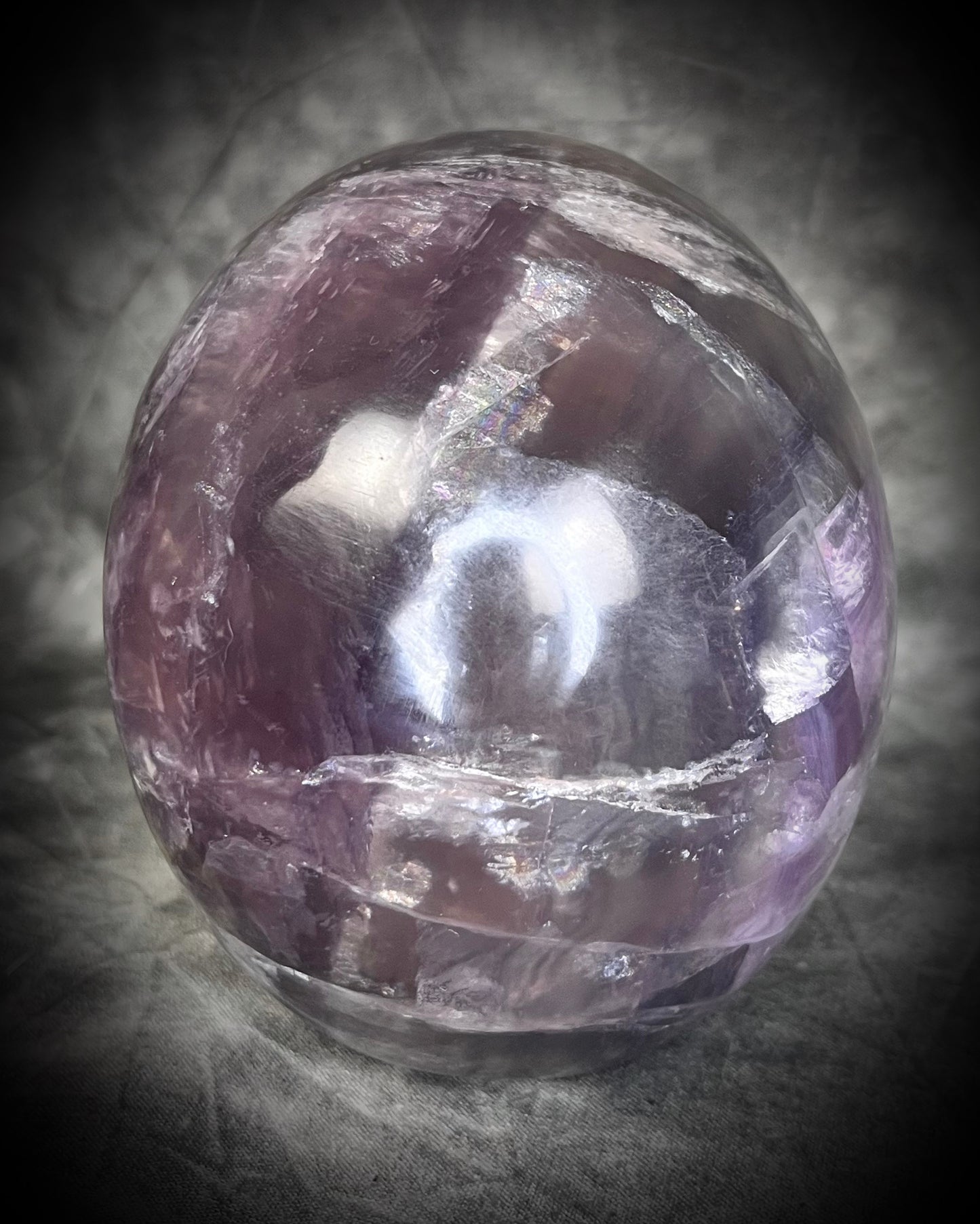 Purple Fluorite Crystal skull with shimmer and rainbows. 5" extra large crystal skull for gifting, manifestation and magic.