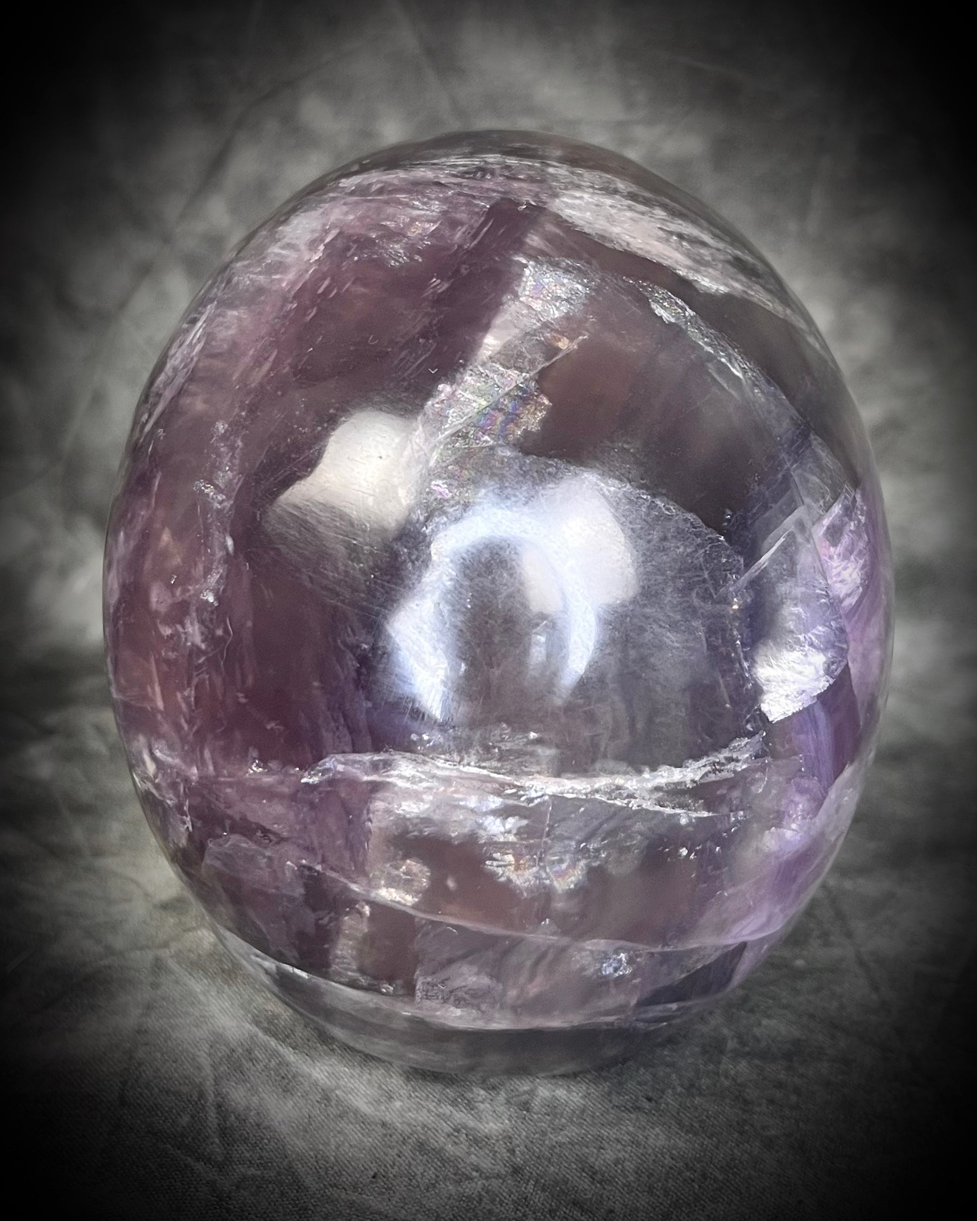 Purple Fluorite Crystal skull with shimmer and rainbows. 5" extra large crystal skull for gifting, manifestation and magic.