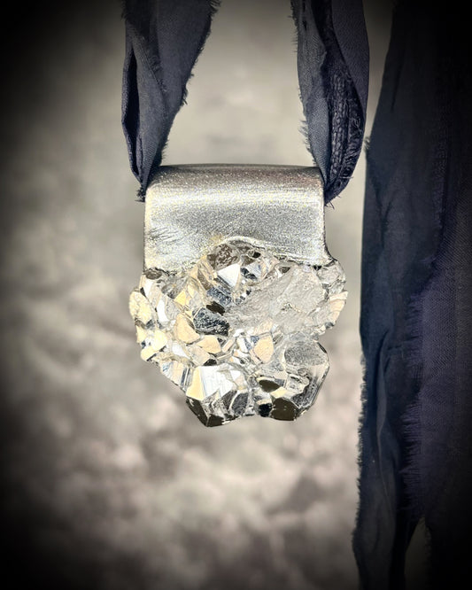 Handmade Pyrite crystal unisex pendant for vitality and strength!  Embrace summer 2025 with courage and calm!  Recycled Silk for sustainable birthday or mothers day gift!