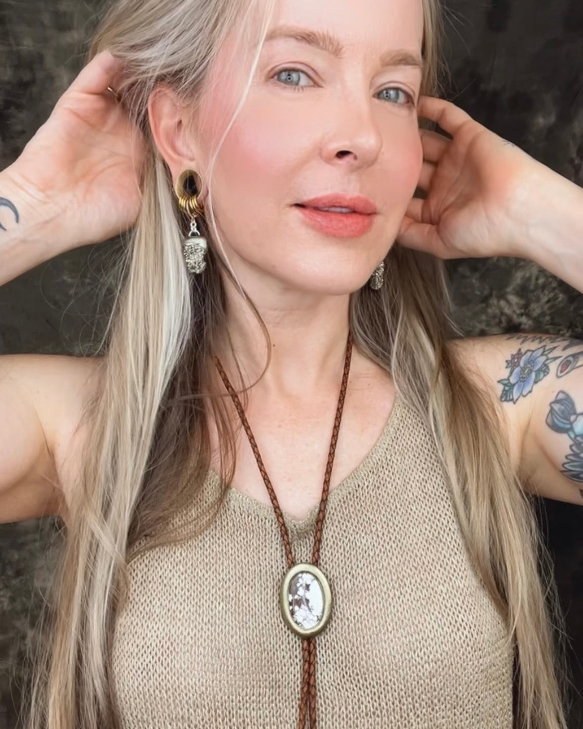 Pyrite dangle earrings with sterling-plated huggie hooks, sparkling gold-toned gemstone jewelry handmade in Baltimore Maryland