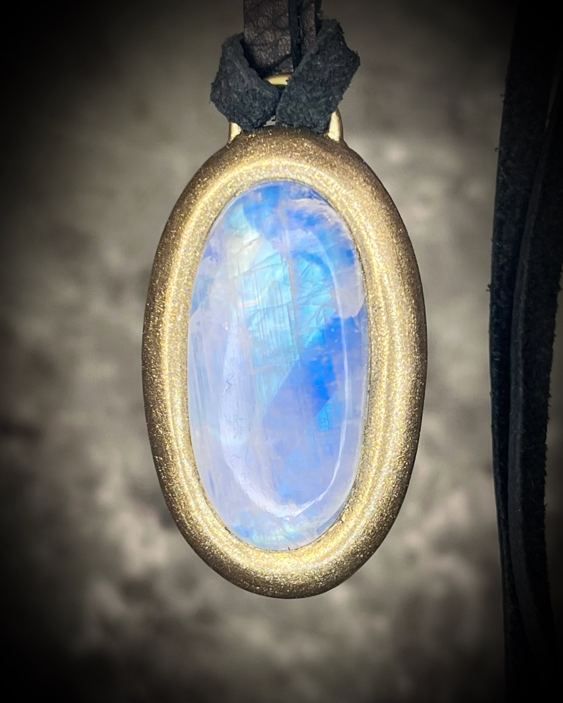 Rainbow Moonstone Crystal goddess necklace. Handmade gemstone pendant on black leather. Best intuitive gift for her. 