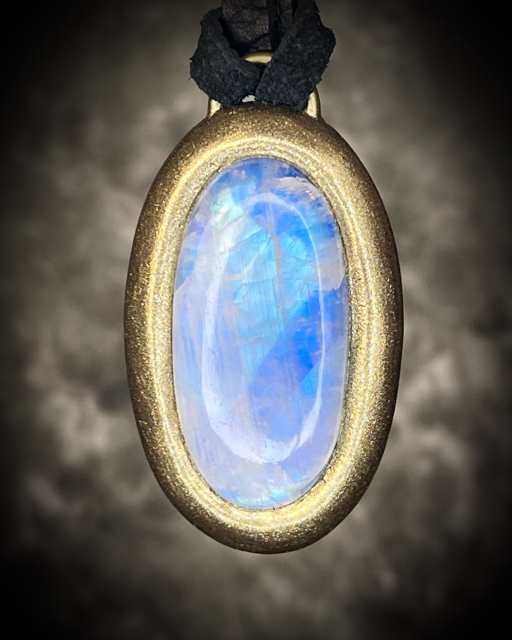 Rainbow Moonstone Crystal goddess necklace. Handmade gemstone pendant on black leather. Best intuitive gift for her. 