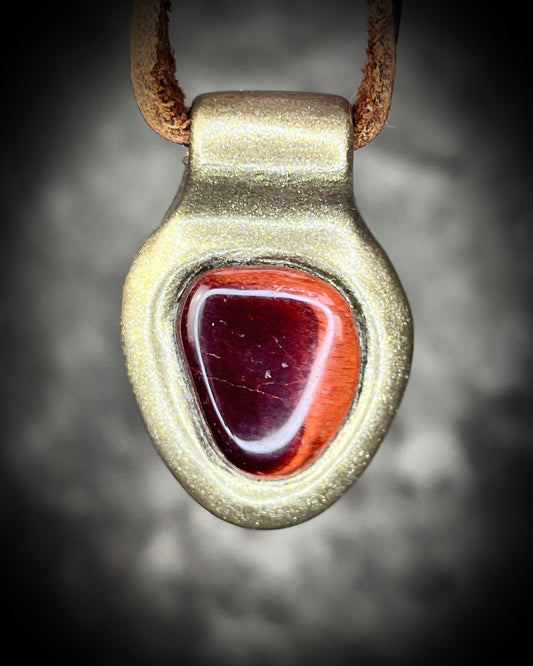 Red tigers eye holiday gift pendant. Handmade crystal talisman for courage and passion.