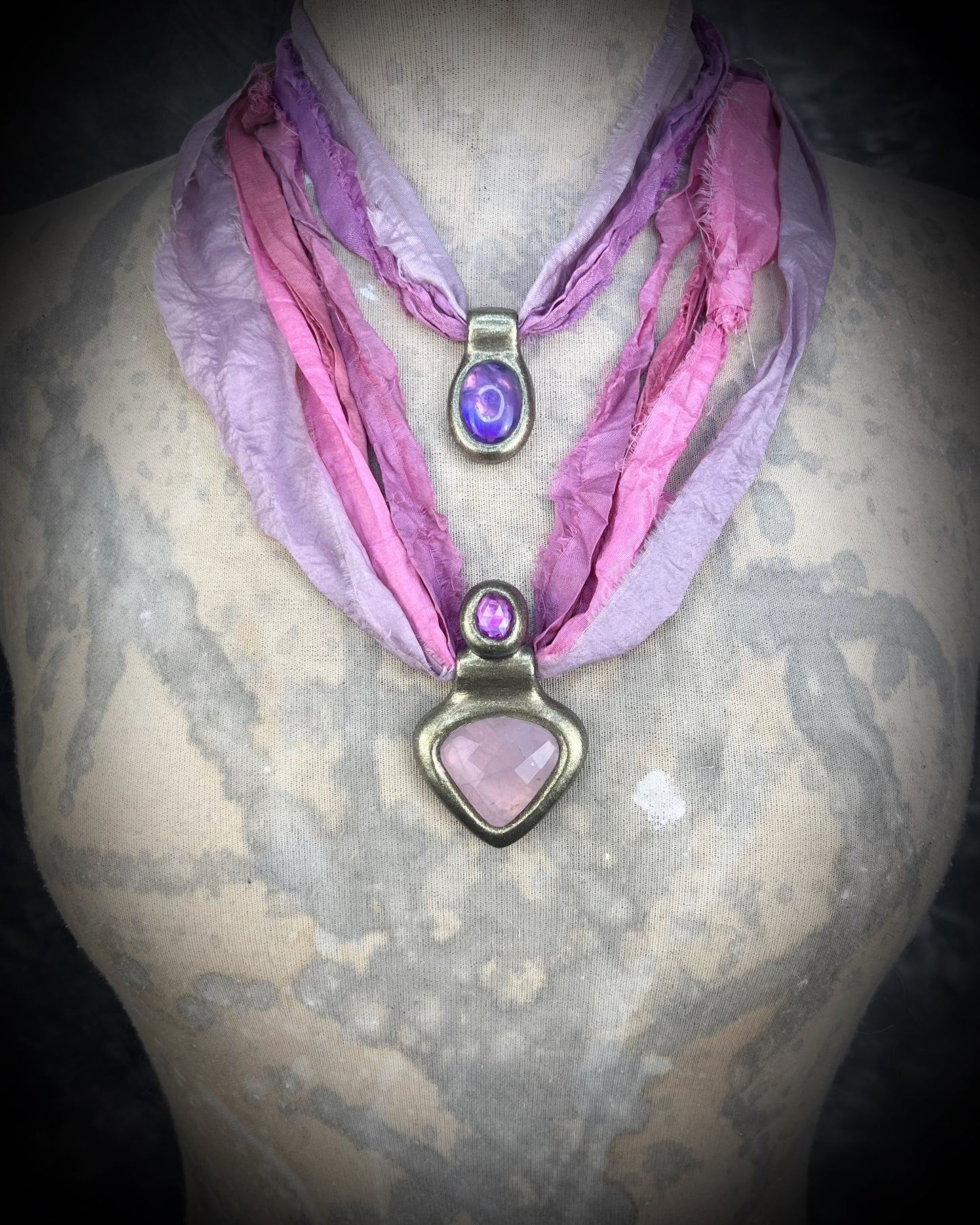 Faceted Rose Quartz and Pink Zircon handmade crystal healing gemstone gift for her.  Hung from recycled silk, this heart chakra talisman is perfect for bridal shower, pregnancy jewelry, beach photoshoot, summer travel jewelry or everyday magic!