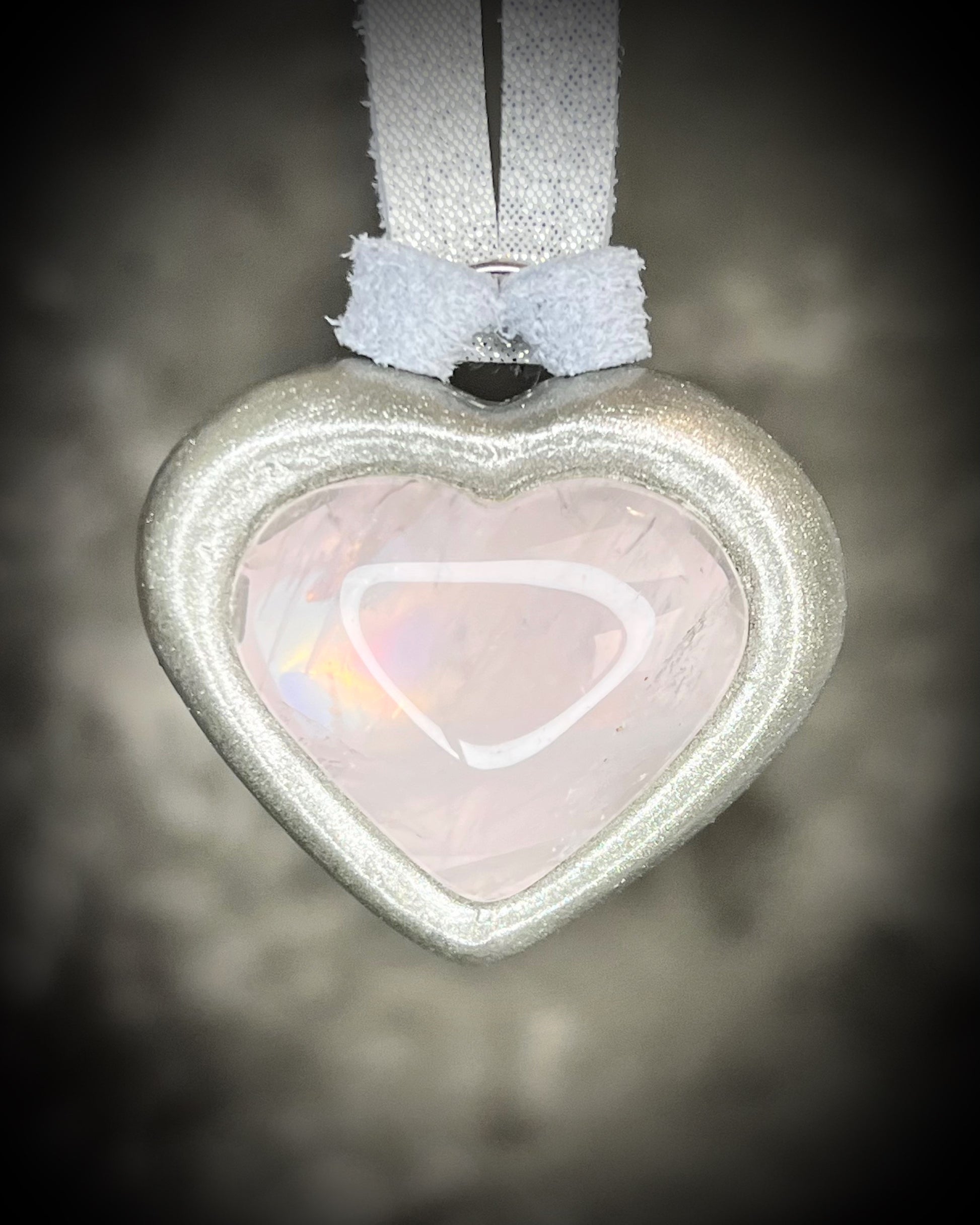 Rose Quartz crystal heart pendant necklace holiday gift for her 2025 in gold or silver finish on silver leather cord — romantic handmade crystal jewelry