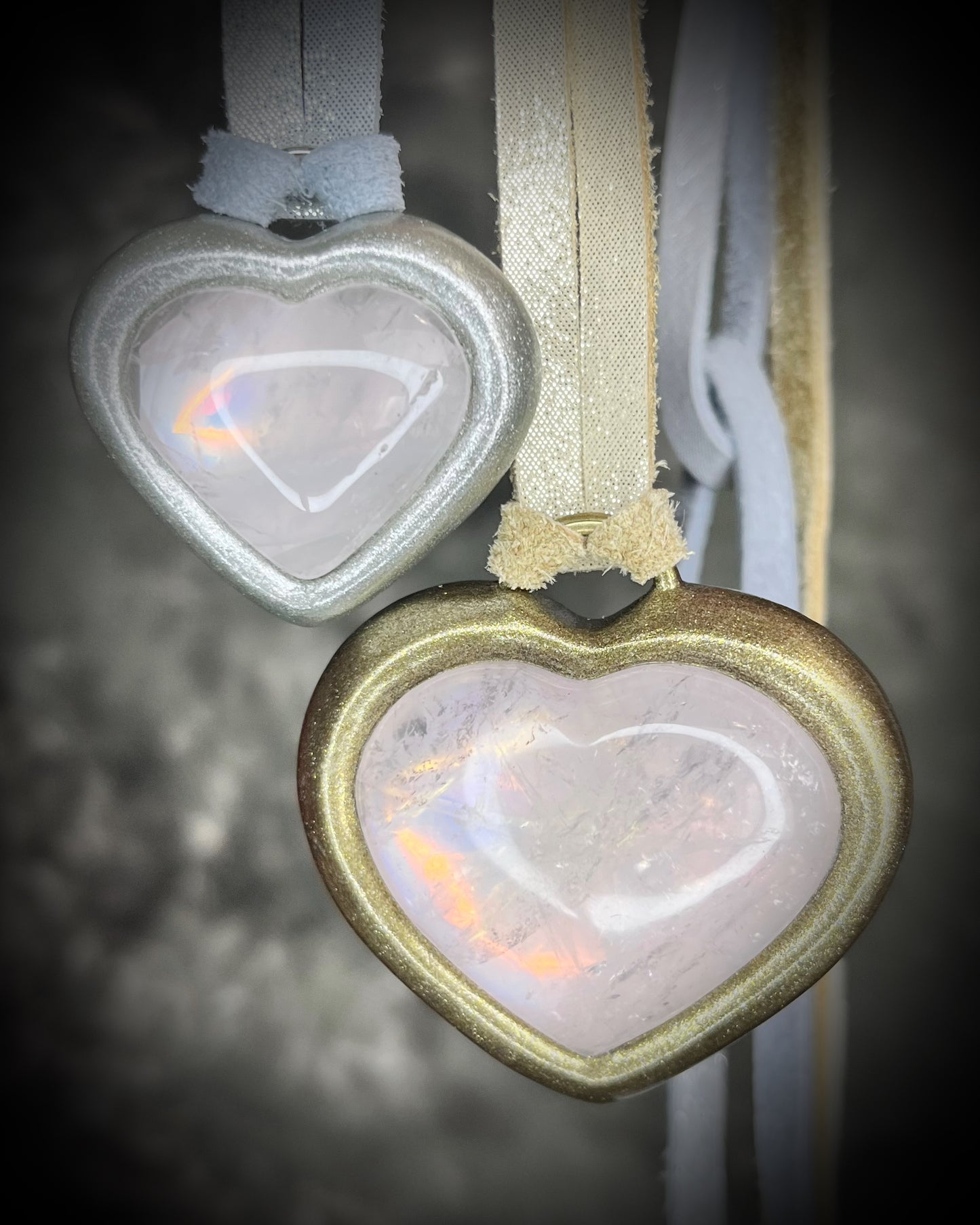 Rose Quartz crystal heart pendant necklace holiday gift for her 2025 in gold or silver finish on soft leather cord — romantic handmade crystal jewelry- 2025 holiday gift for her