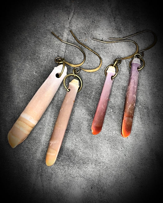 Sea urchin spine earrings on hypoallergenic brass hooks — bohemian ocean inspired statement jewelry.
