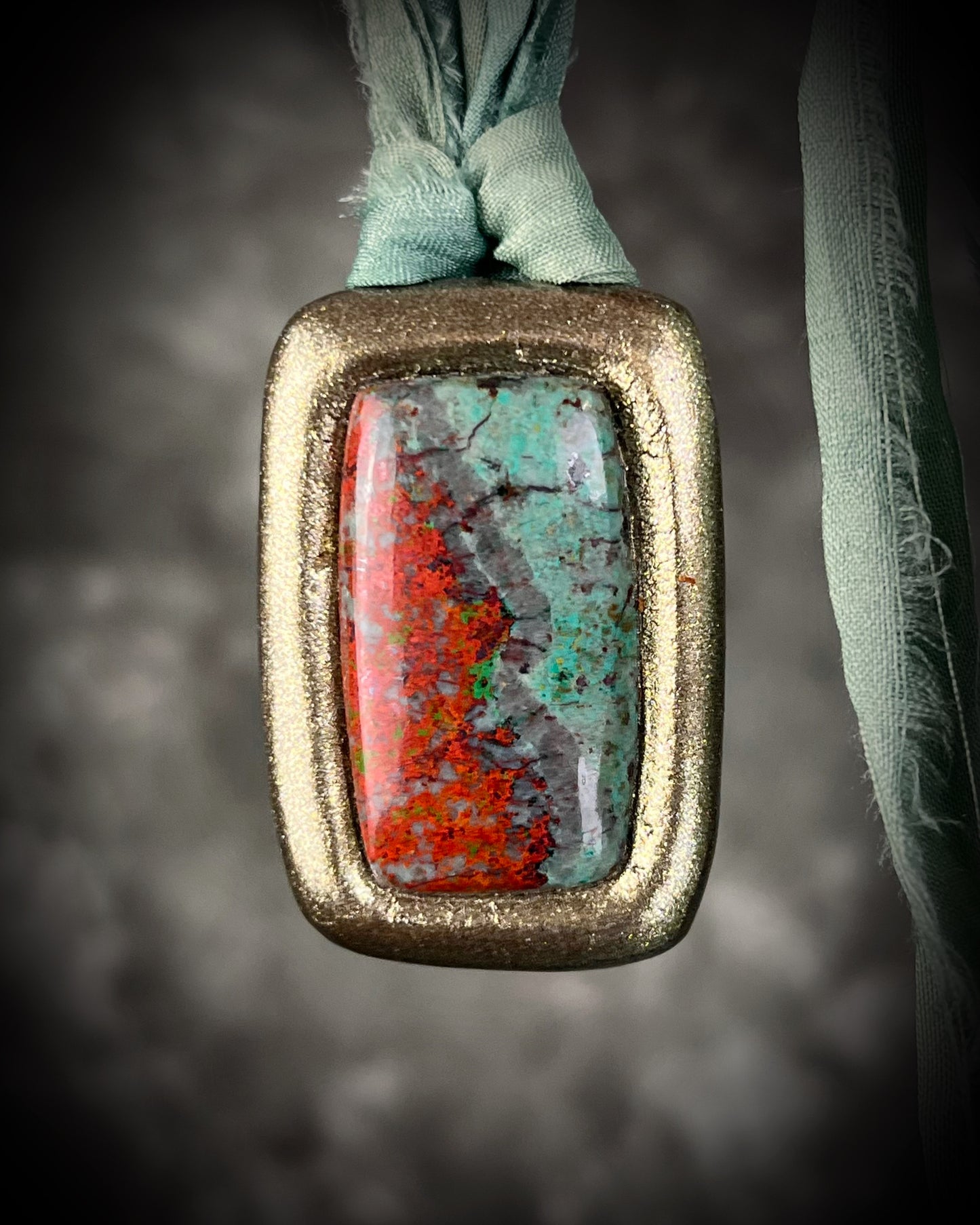 Sonora Sunrise gemstone Necklace rectangle pendant on recycled silk. Boho western 2026 jewelry trend talisman for her. 