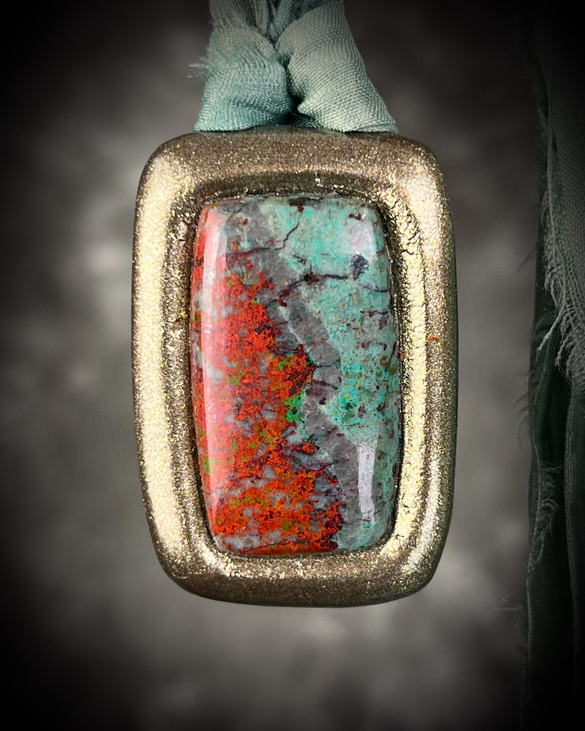 Sonora Sunrise gemstone Necklace rectangle pendant on recycled silk. Boho western 2026 jewelry trend talisman for her. 