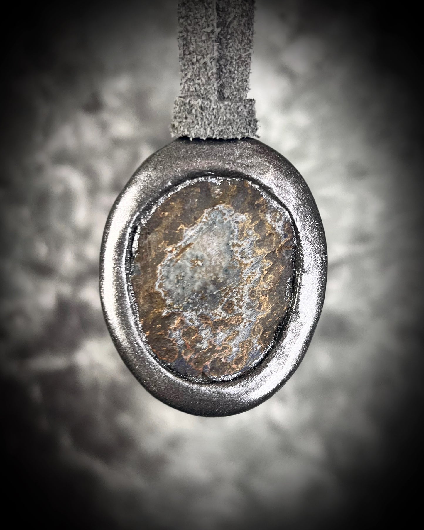 Sparkling druzy amethyst oval pendant in dark gunmetal silver on silver leather cord. Mystical crystal necklace for intuition, healing, and protection, handmade statement jewelry for spiritual seekers and gemstone lovers."