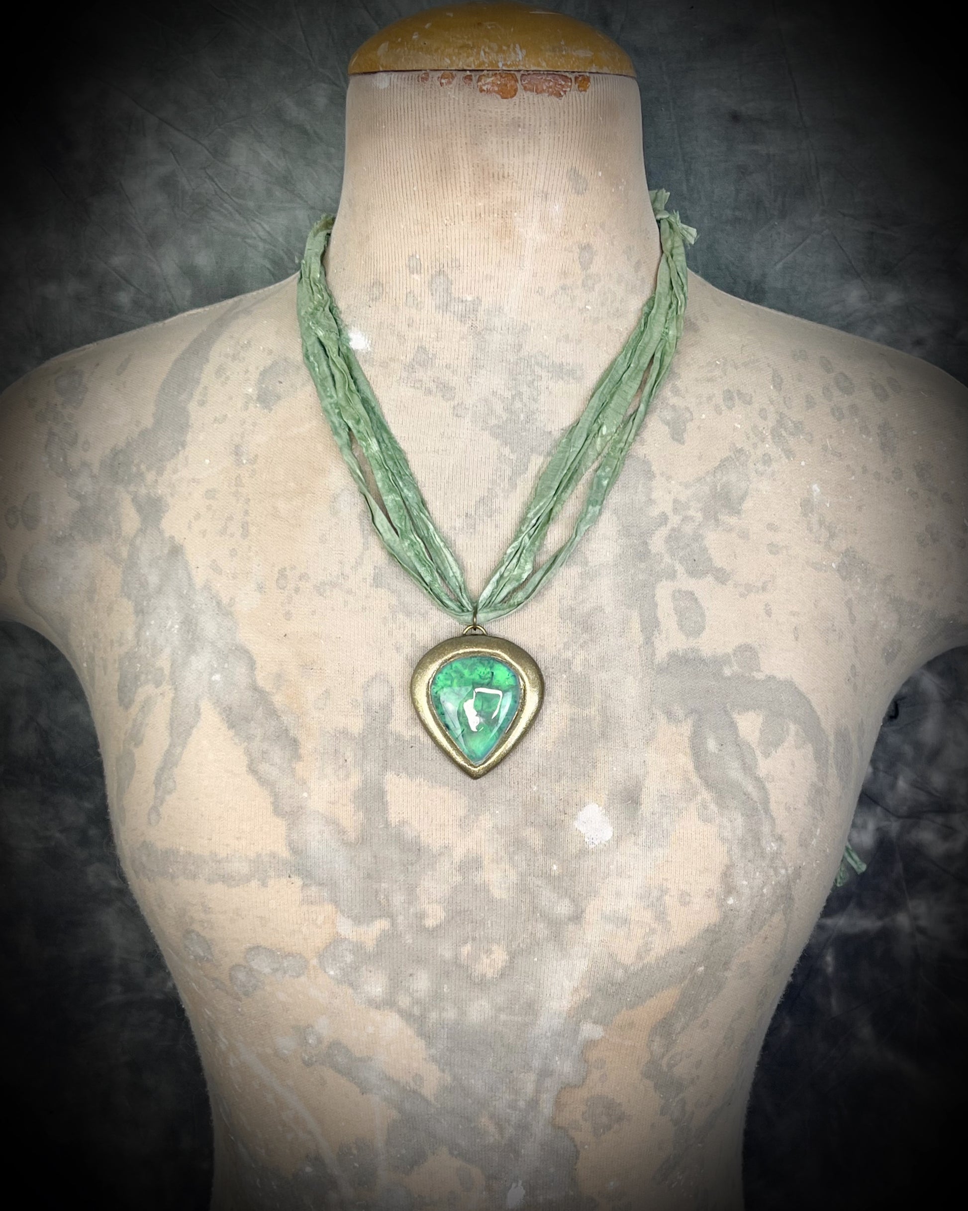 Sustainable 2025 Festival Jewelry! Prehnite Crystal Healing Handmade  Talisman on recycled silk self-love gift for her. Perfect as beach jewelry, travel jewelry or summer jewelry.