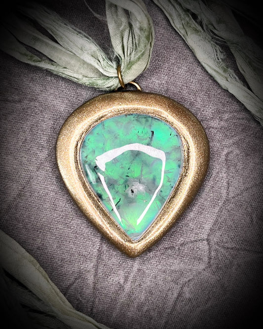 Sustainable 2025 Festival Jewelry! Prehnite Crystal Healing Handmade  Talisman on recycled silk self-love gift for her. Perfect as beach jewelry, travel jewelry or summer jewelry.