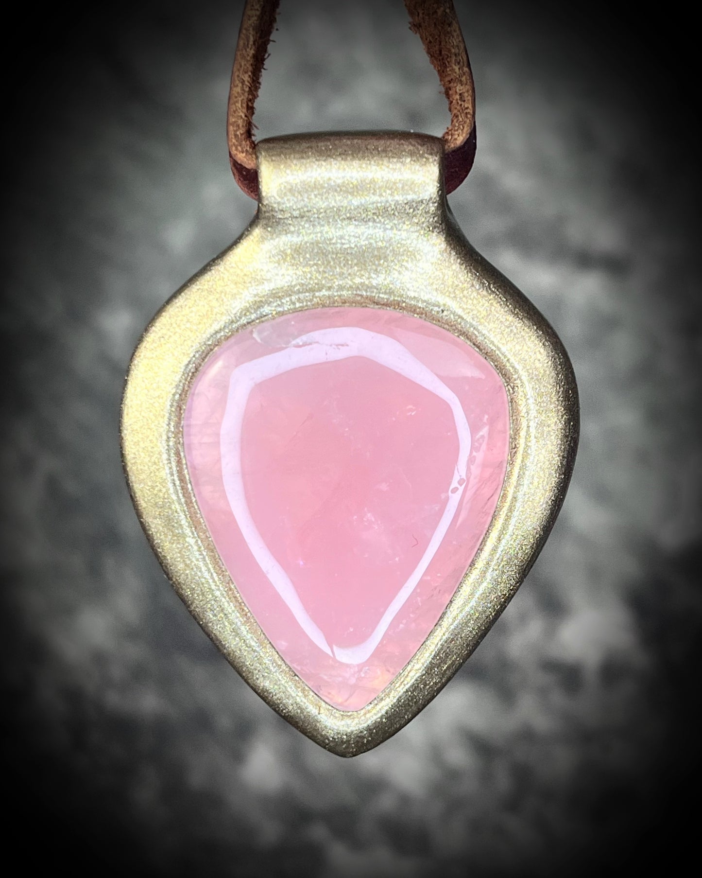 Teardrop Rose Quartz handmade crystal healing gemstone gift for her.  Hung from brown leather, this heart chakra talisman is the perfect gift for her, holiday jewelry or everyday magic!