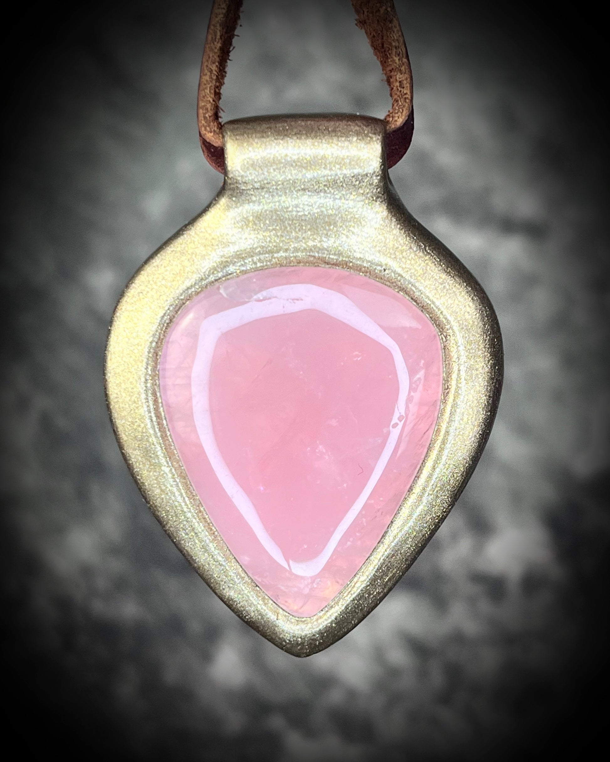 Teardrop Rose Quartz handmade crystal healing gemstone gift for her.  Hung from brown leather, this heart chakra talisman is the perfect gift for her, holiday jewelry or everyday magic!