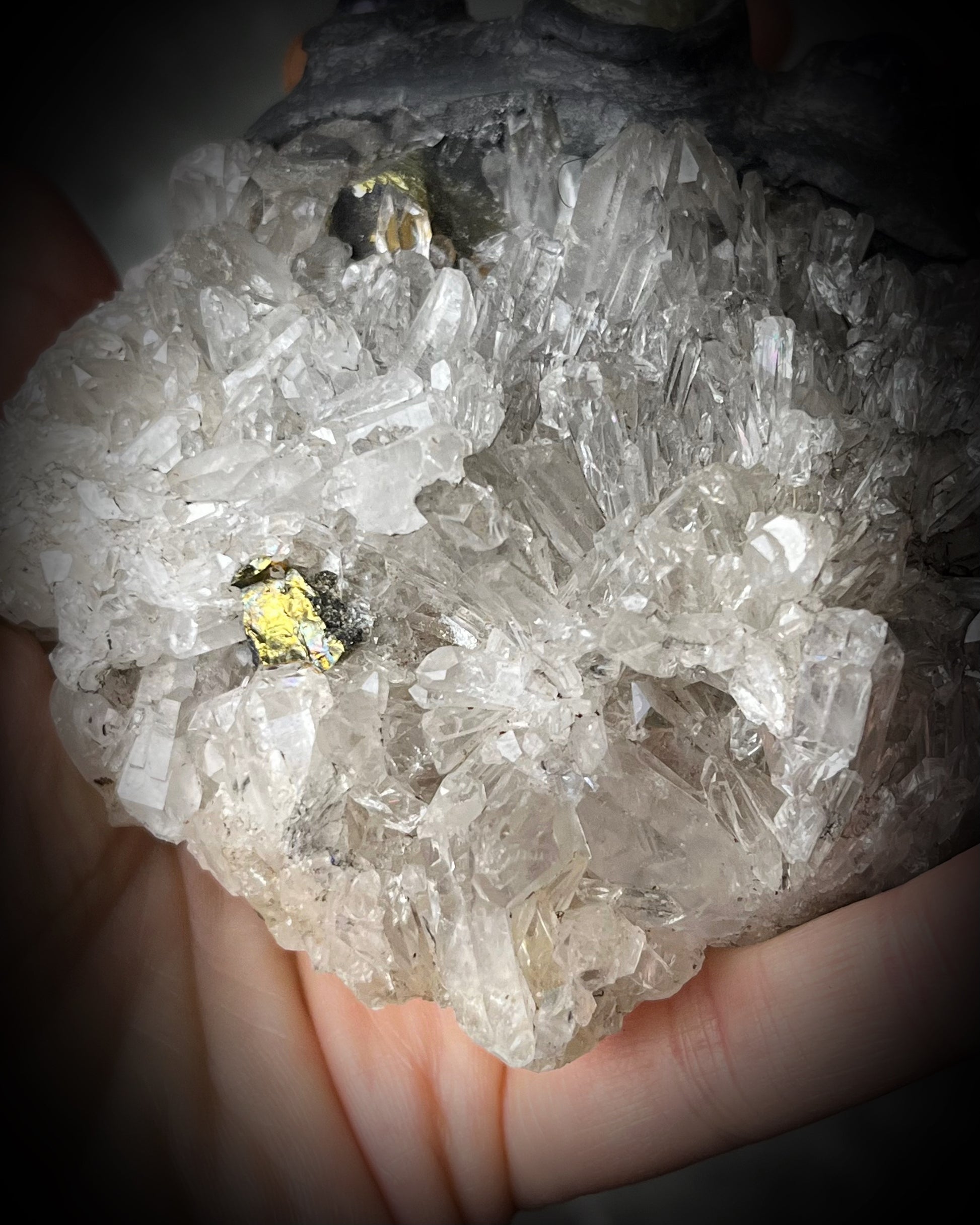 XXL Pyrite-included Quartz cluster necklace with Amethyst and Aquamarine on leather ties with amethyst crystal ends. Holiday gift for the bold! 