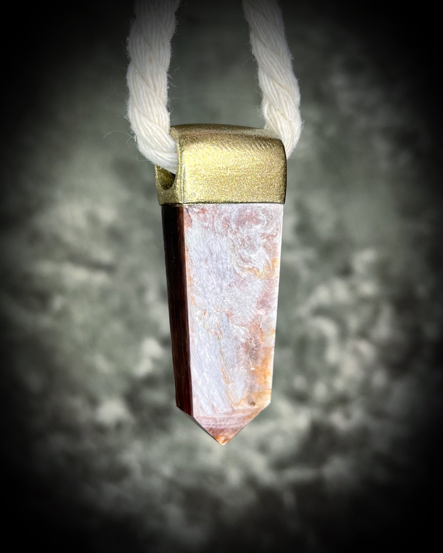 Handmade lepidolite anti-anxiety designer crystal necklace in a silver finish strung from grey cotton rope.  Perfect for pregnancy jewelry or meditation.