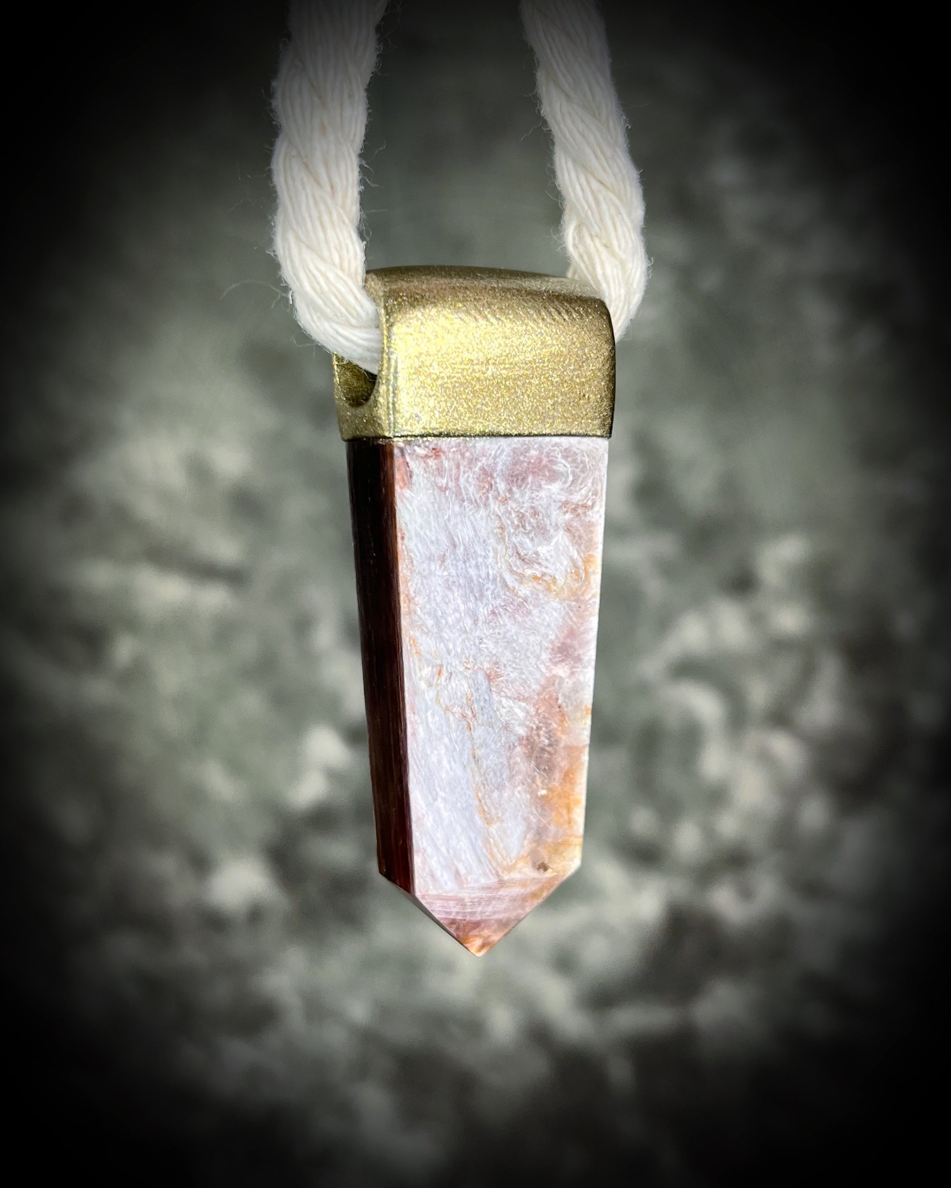 Handmade lepidolite anti-anxiety designer crystal necklace in a silver finish strung from grey cotton rope.  Perfect for pregnancy jewelry or meditation.