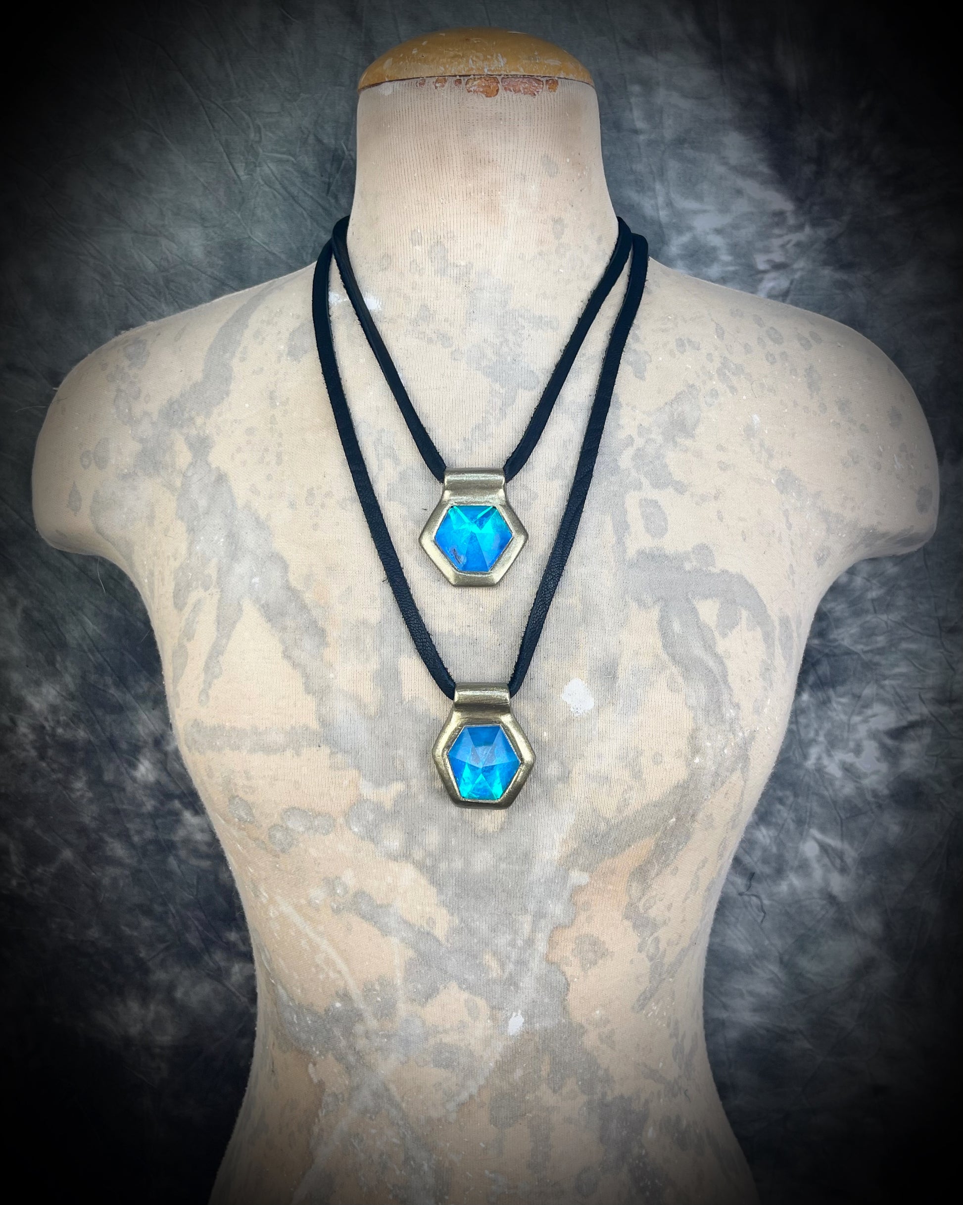 Quartz crystal Turquoise Flash handmade Gold necklace, hung from leather or recycled silk for a personalized and customizable boho vibe.  Best jewelry in Baltimore for summer, travel, pregnancy or everyday magic!
