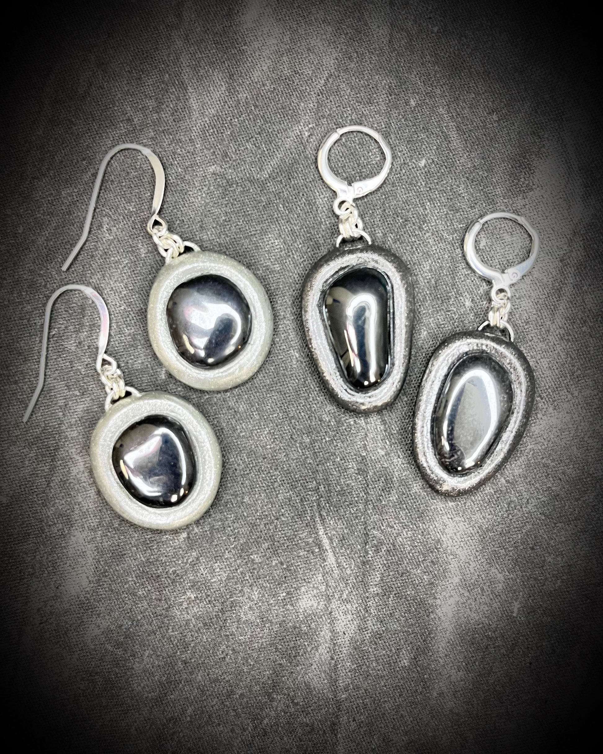 Hematite grounding and protection jewelry, handmade hematite crystal earrings with sterling silver earring hooks.