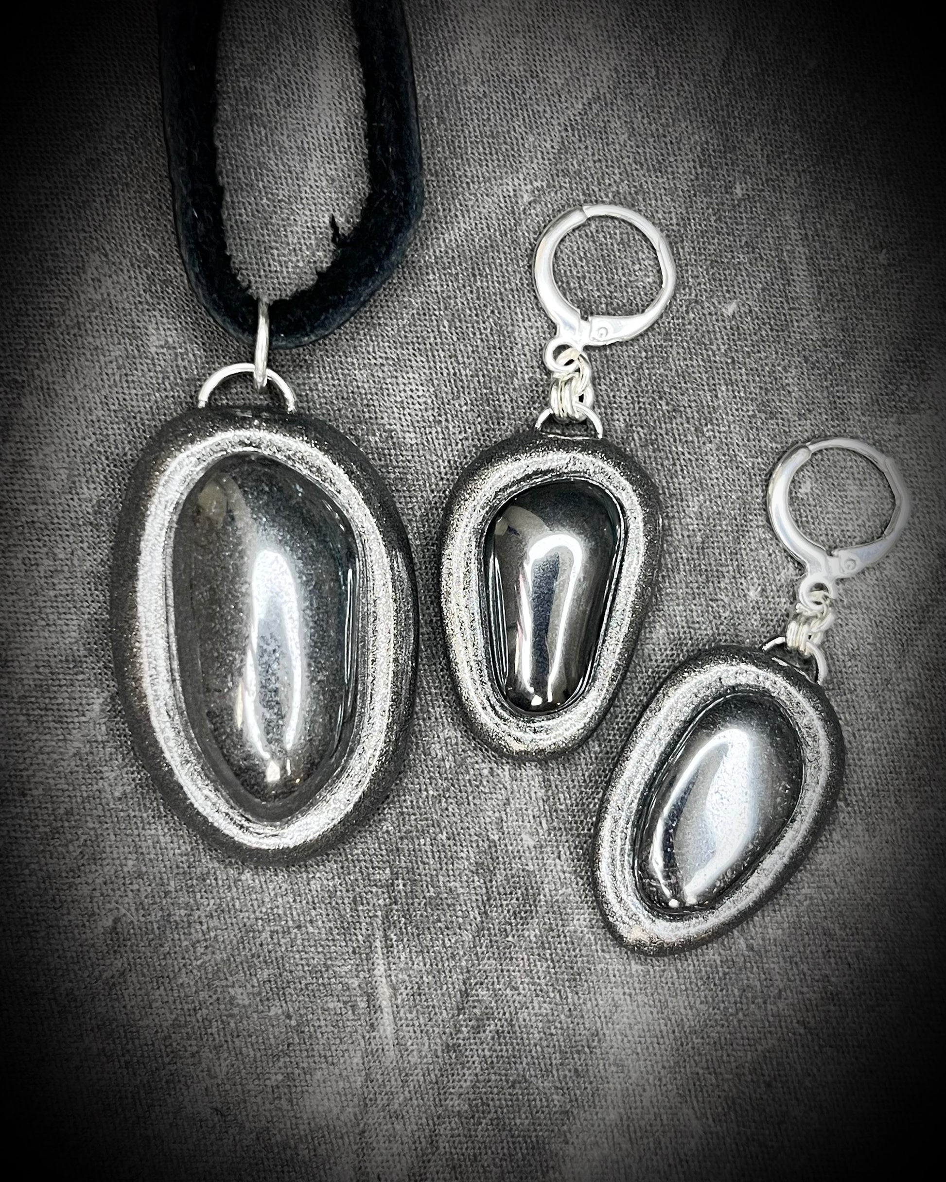 Pair of silver handmade earrings with hematite protection stones, handmade gift for her.