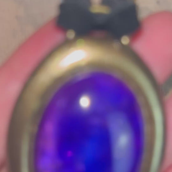 Opalescent amethyst crystal pendant in gold on black leather cord, gothic and mystical statement necklace, birthstone boho jewelry, handmade spiritual talisman.