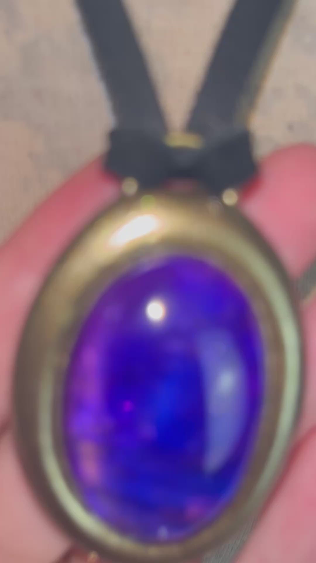 Opalescent amethyst crystal pendant in gold on black leather cord, gothic and mystical statement necklace, birthstone boho jewelry, handmade spiritual talisman.