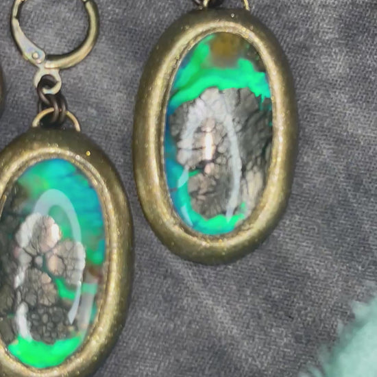 Marcasite Agate blue lagoon handmade gold teardrop earrings, handmade crystal mermaid earrings on brass hypoallergenic hooks.  