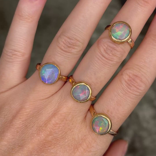 Handmade Opal gemstone birthstone ring set in gold filled silver, gold opal ring for her, October Birthstone jewelry for her.